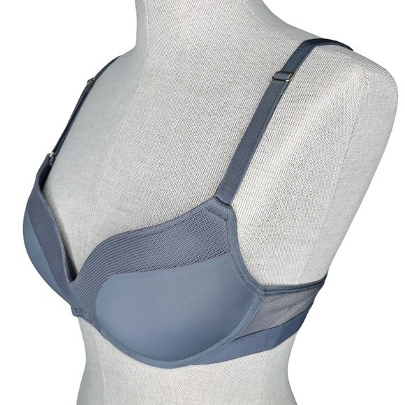 Lively The All-Day Deep V No-Wire Bra sz 34B * Smoke Gray Wire Free Mesh Trim - Picture 2 of 7
